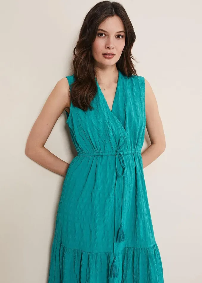 Phase Eight Anika Textured Sleeveless Midi Dress Turquoise Women Dresses