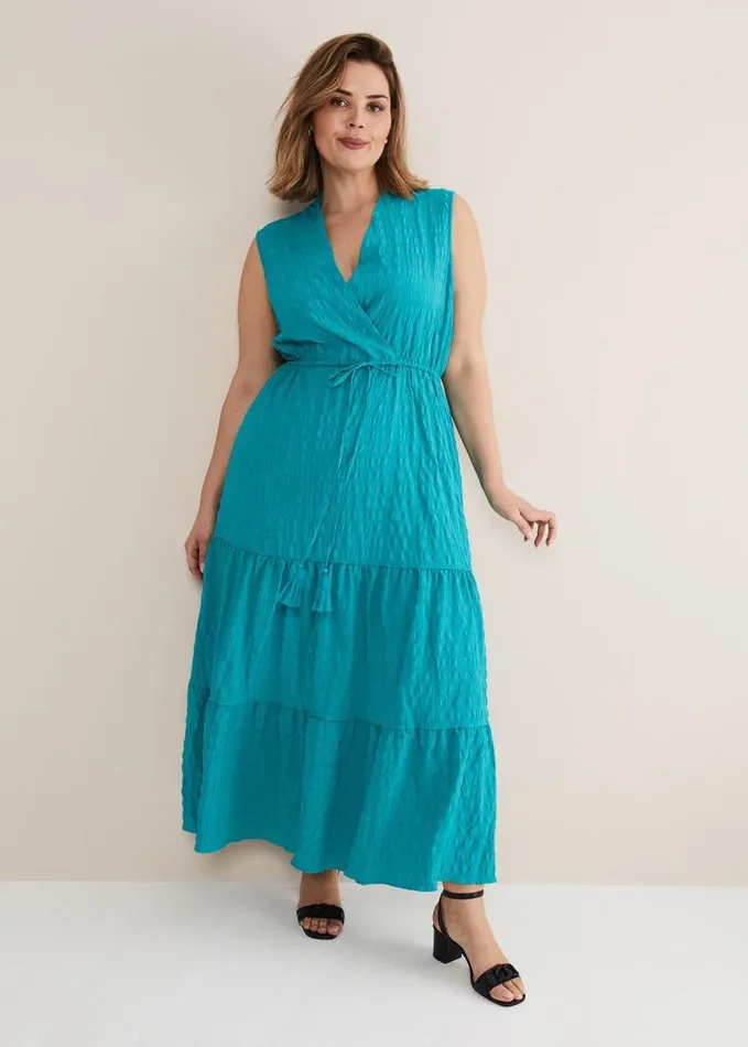 Phase Eight Anika Textured Sleeveless Midi Dress Turquoise Women Dresses