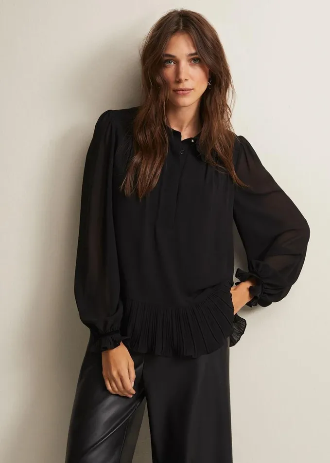 Phase Eight April Black Ruffle Blouse Black Women Shirts and Blouses