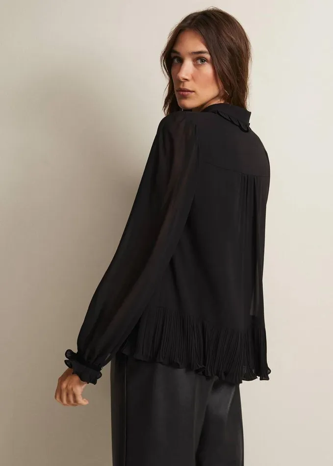 Phase Eight April Black Ruffle Blouse Black Women Shirts and Blouses