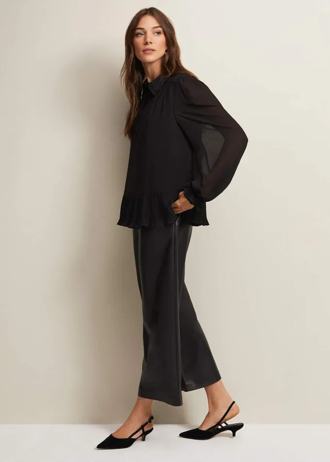 Phase Eight April Black Ruffle Blouse Black Women Shirts and Blouses