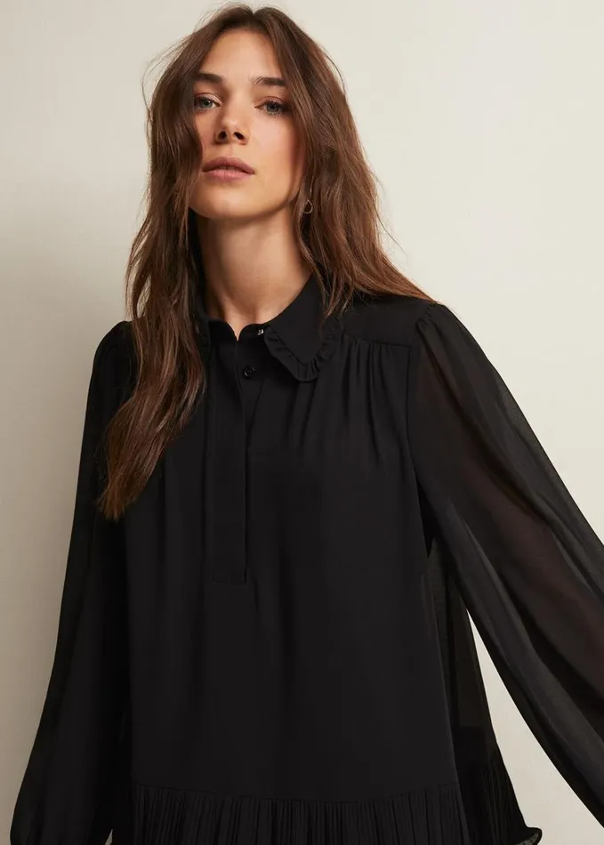 Phase Eight April Black Ruffle Blouse Black Women Shirts and Blouses