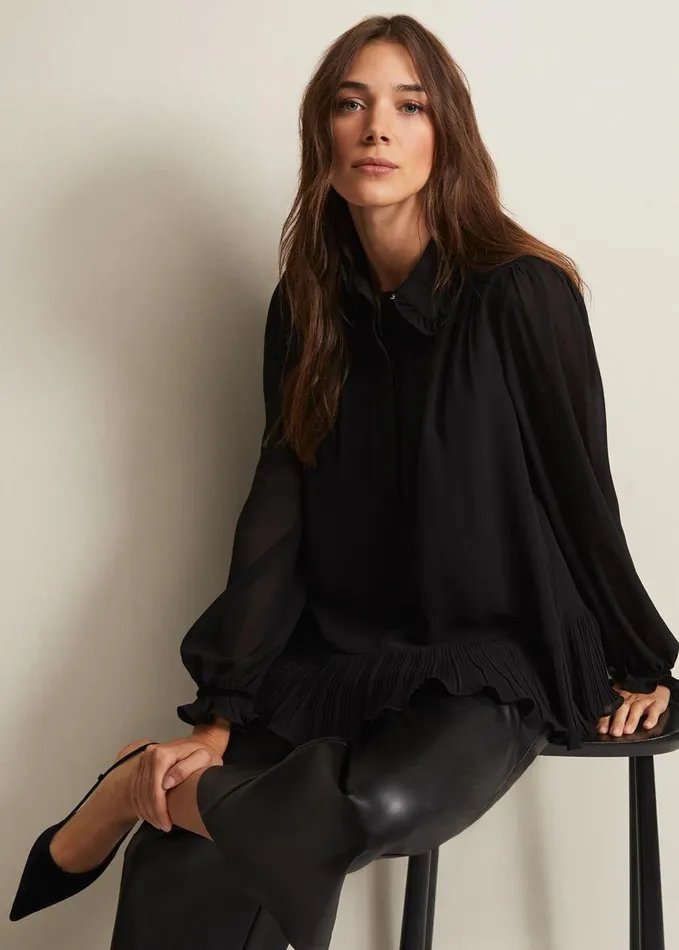 Phase Eight April Black Ruffle Blouse Black Women Shirts and Blouses
