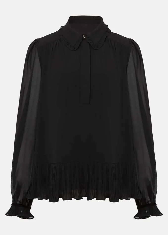 Phase Eight April Black Ruffle Blouse Black Women Shirts and Blouses