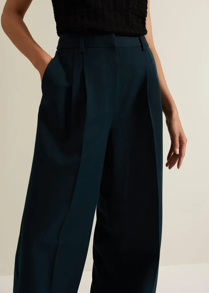 Phase Eight Arabella Pleat Wide Leg Trouser Green Women Trousers