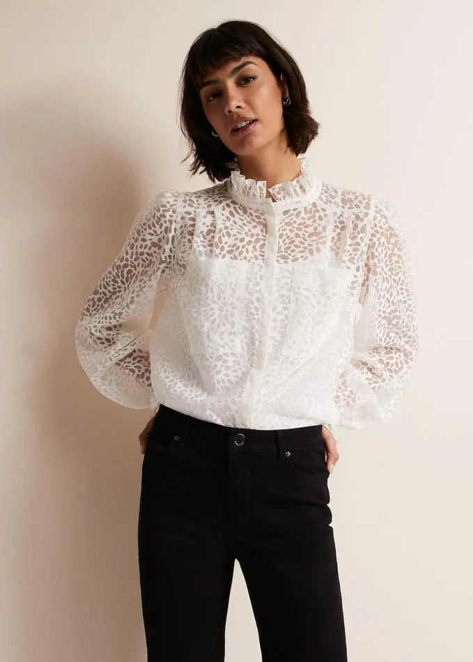 Phase Eight Astella Ruffle Burnout Blouse White Women Shirts and Blouses
