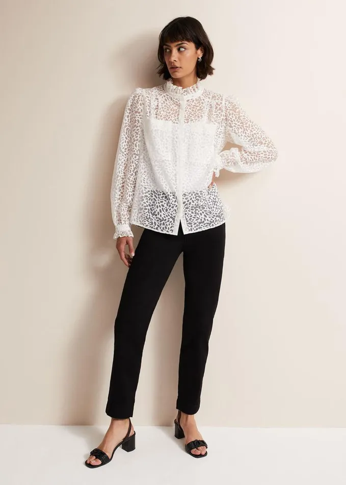 Phase Eight Astella Ruffle Burnout Blouse White Women Shirts and Blouses