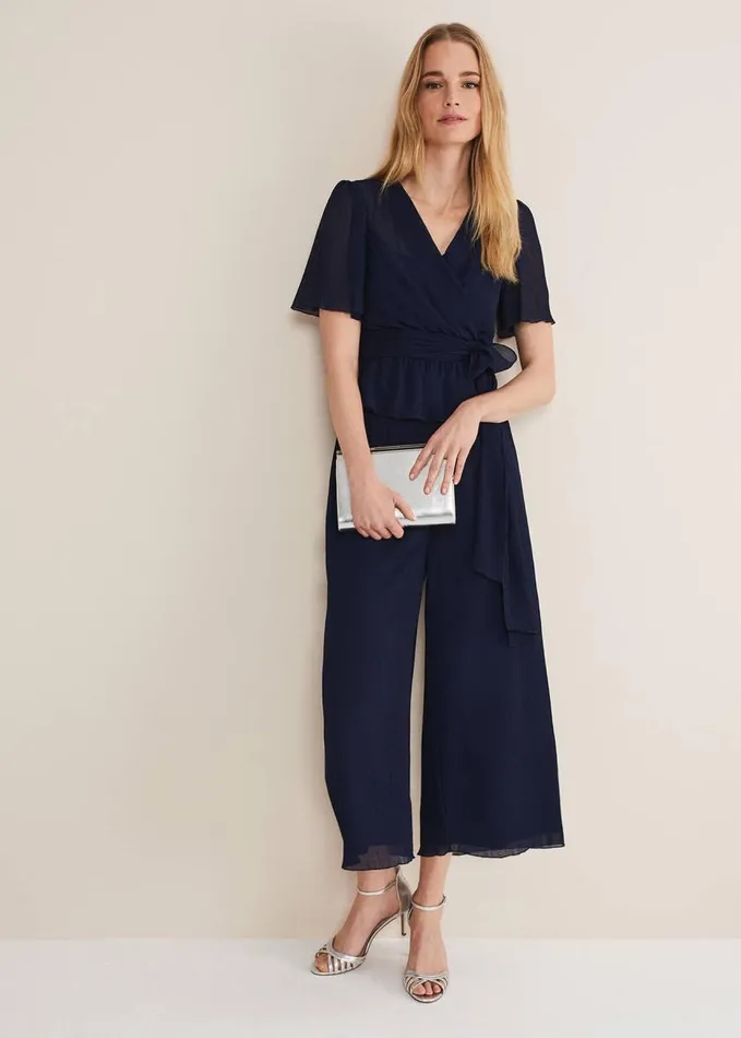 Phase Eight Aster Plisse Wrap Top CoOrd French Navy Women Tops and TShirts