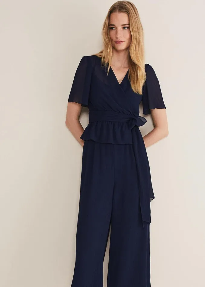 Phase Eight Aster Plisse Wrap Top CoOrd French Navy Women Tops and TShirts
