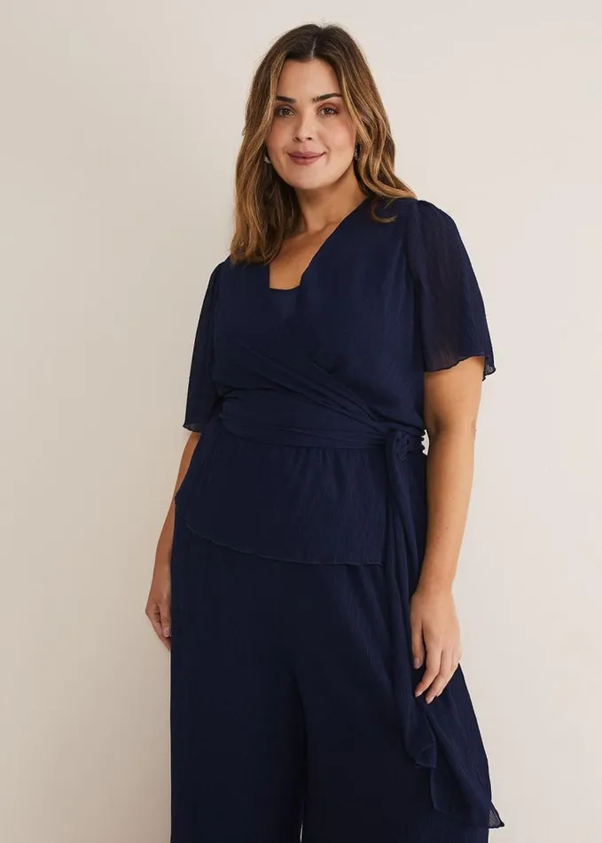 Phase Eight Aster Plisse Wrap Top CoOrd French Navy Women Tops and TShirts