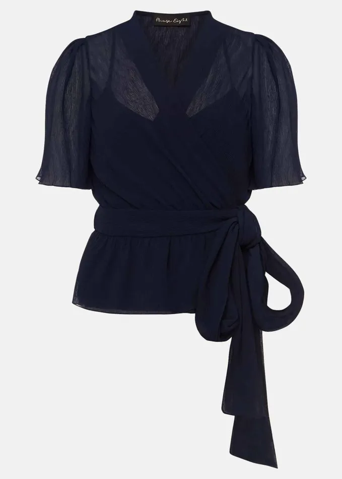 Phase Eight Aster Plisse Wrap Top CoOrd French Navy Women Tops and TShirts