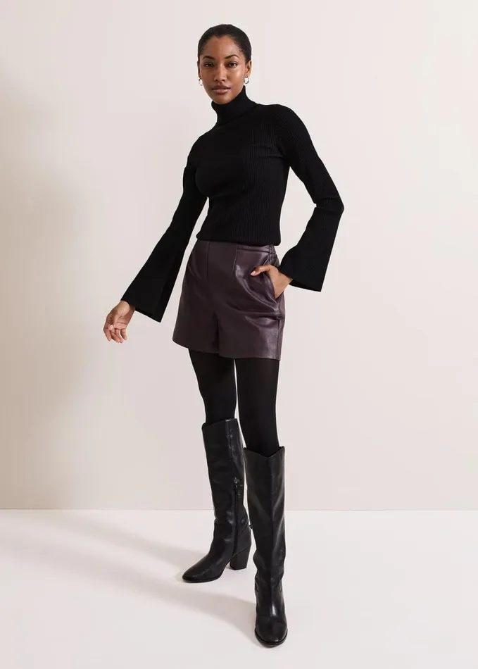 Phase Eight Aubrina Pu Short Burgundy Women Trousers