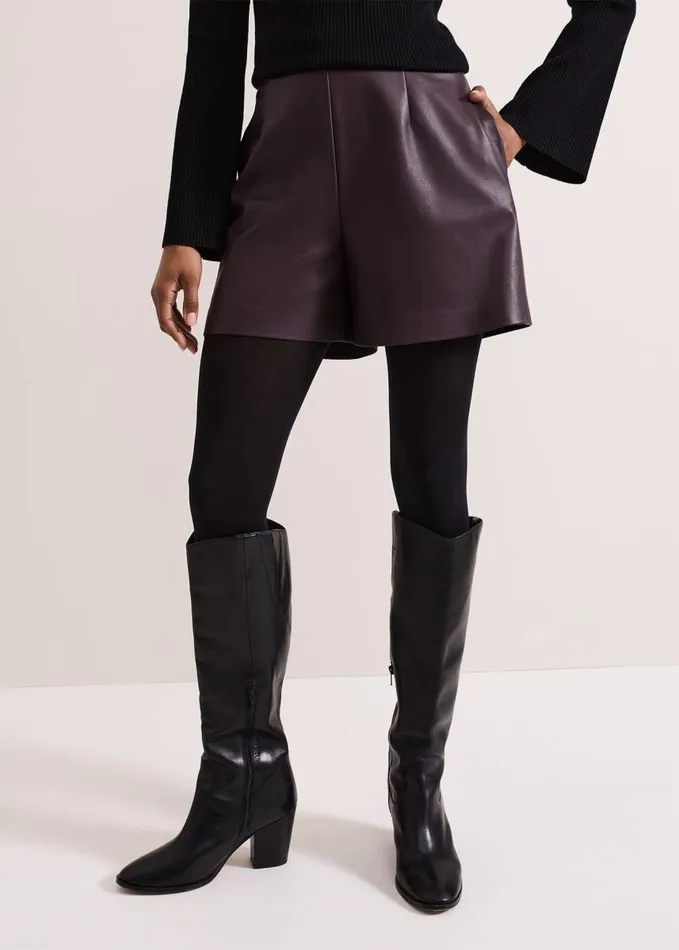 Phase Eight Aubrina Pu Short Burgundy Women Trousers