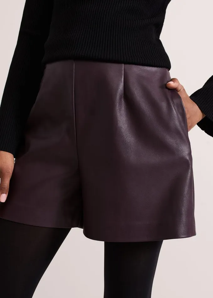 Phase Eight Aubrina Pu Short Burgundy Women Trousers