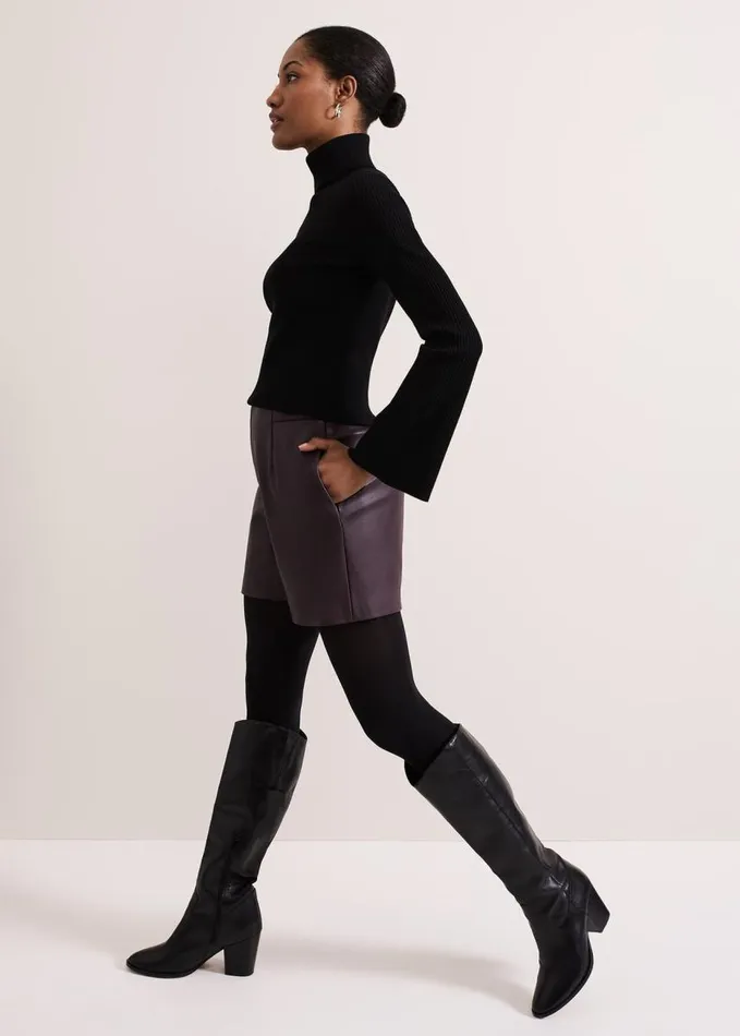 Phase Eight Aubrina Pu Short Burgundy Women Trousers