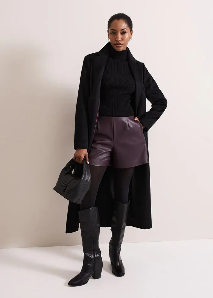 Phase Eight Aubrina Pu Short Burgundy Women Trousers