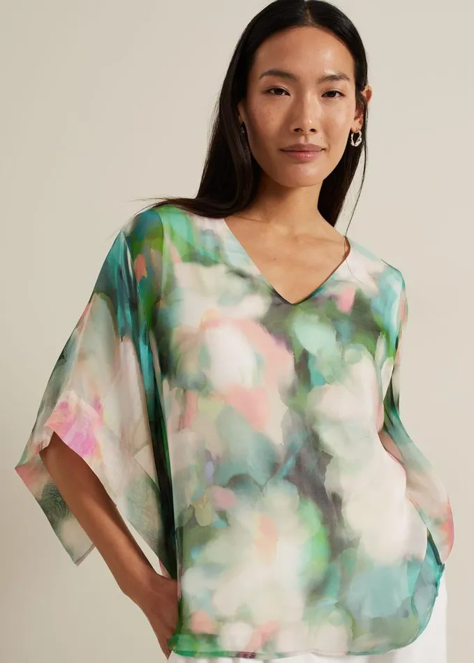 Phase Eight Ava Blurred Floral Silk Blouse Multicoloured Women Shirts and Blouses