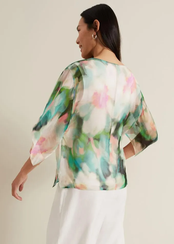 Phase Eight Ava Blurred Floral Silk Blouse Multicoloured Women Shirts and Blouses