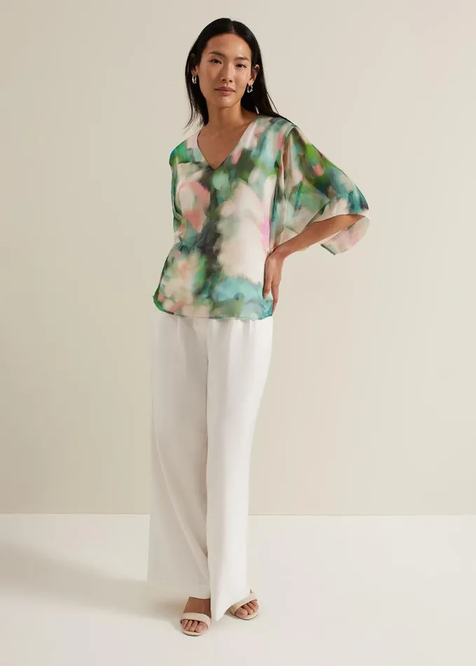 Phase Eight Ava Blurred Floral Silk Blouse Multicoloured Women Shirts and Blouses