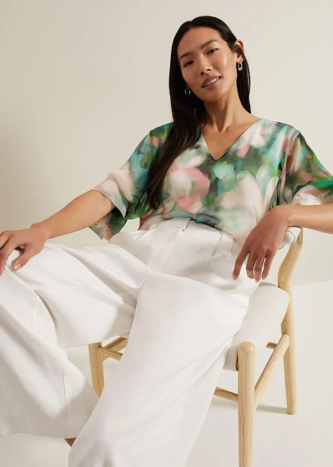 Phase Eight Ava Blurred Floral Silk Blouse Multicoloured Women Shirts and Blouses