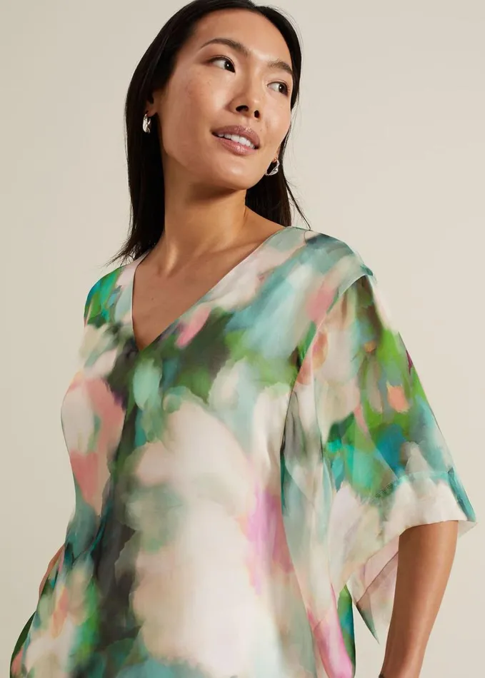 Phase Eight Ava Blurred Floral Silk Blouse Multicoloured Women Shirts and Blouses