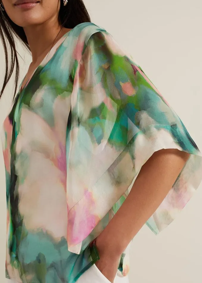 Phase Eight Ava Blurred Floral Silk Blouse Multicoloured Women Shirts and Blouses