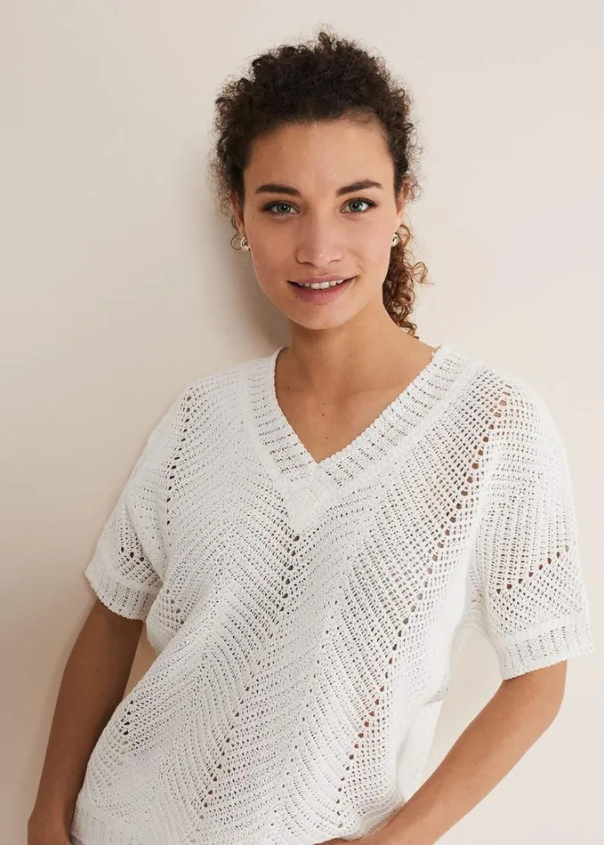 Phase Eight Avas Crochet Knit Top Ivory Women Knitwear