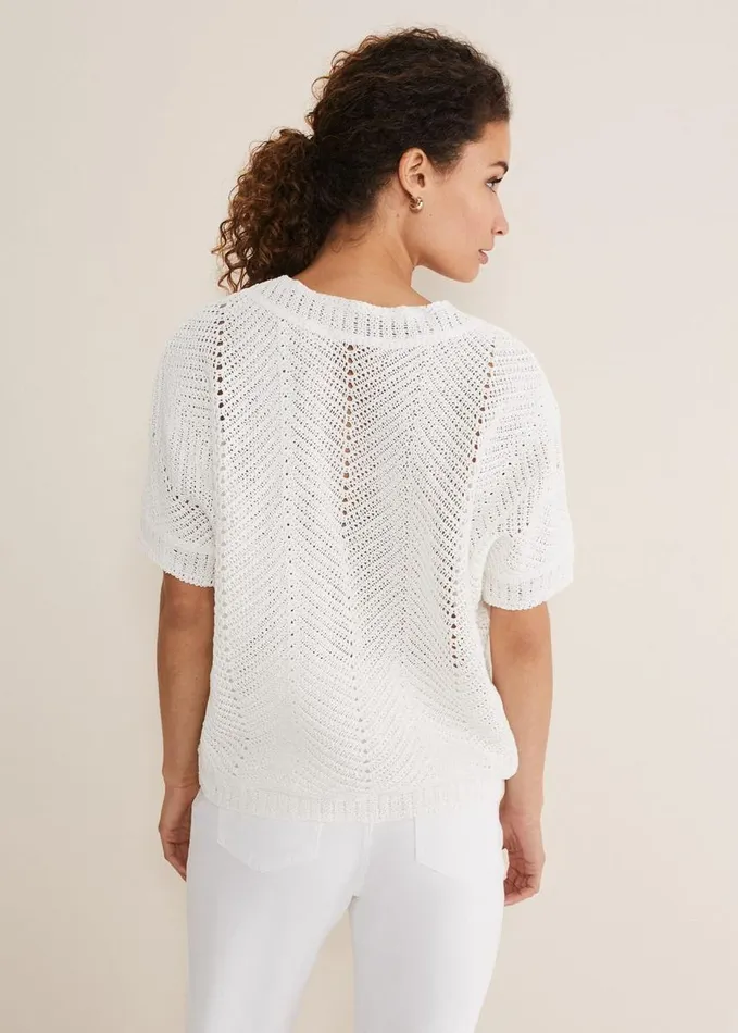 Phase Eight Avas Crochet Knit Top Ivory Women Knitwear