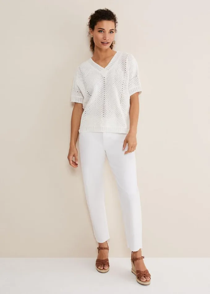 Phase Eight Avas Crochet Knit Top Ivory Women Knitwear