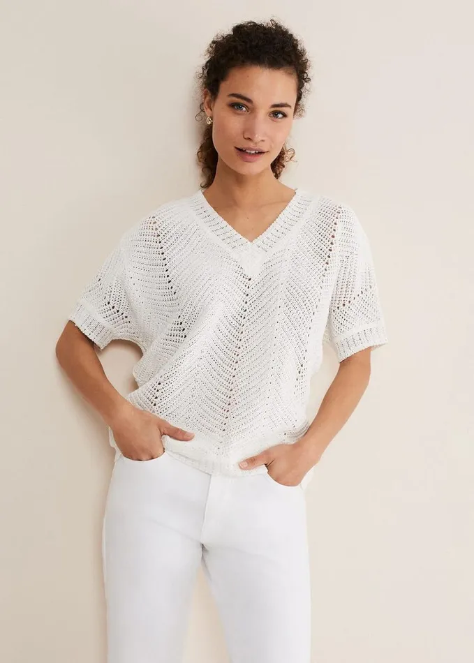 Phase Eight Avas Crochet Knit Top Ivory Women Knitwear