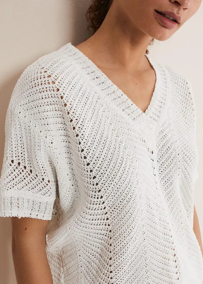 Phase Eight Avas Crochet Knit Top Ivory Women Knitwear