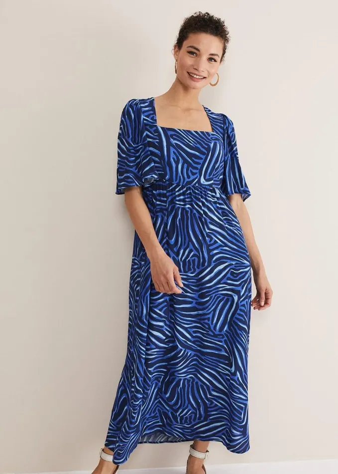 Phase Eight Ayesha Zebra Print Midi Dress Blue Women Dresses