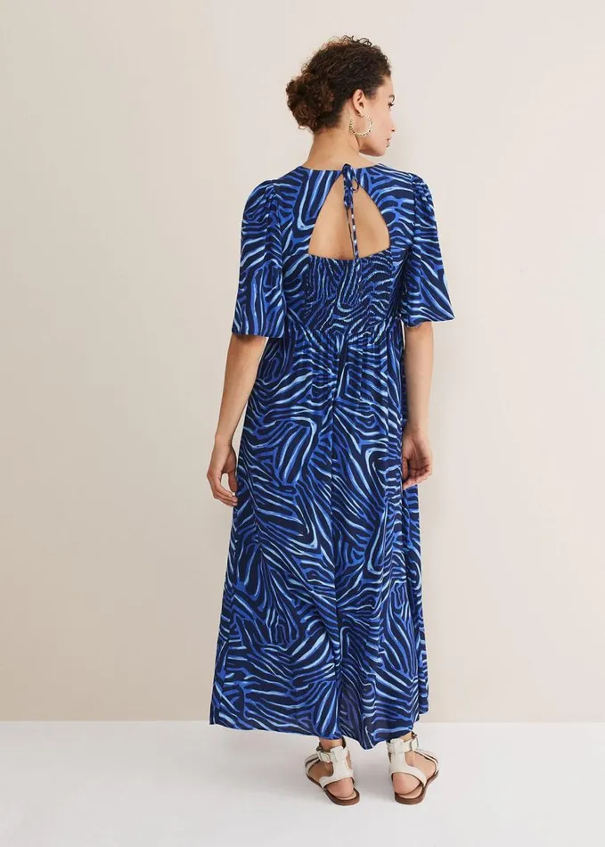 Phase Eight Ayesha Zebra Print Midi Dress Blue Women Dresses