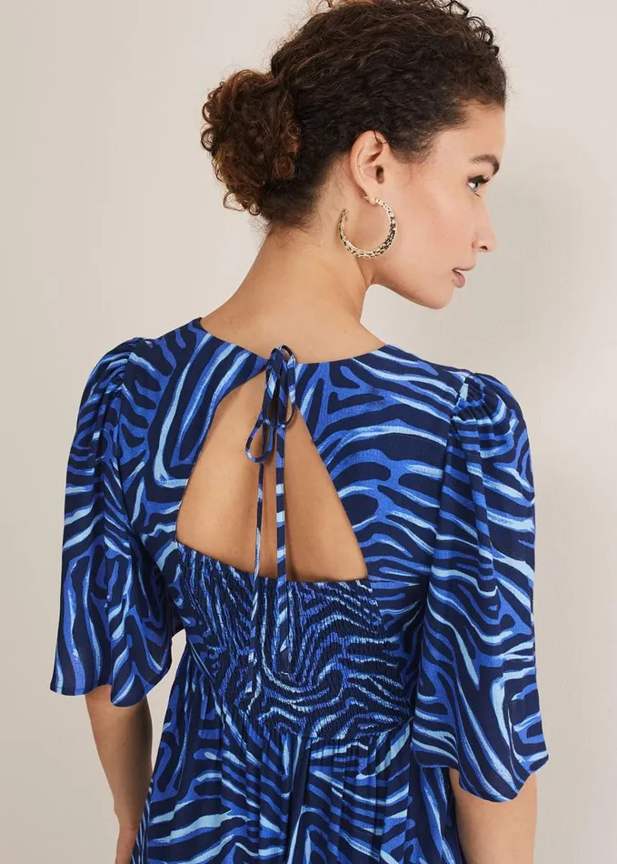 Phase Eight Ayesha Zebra Print Midi Dress Blue Women Dresses