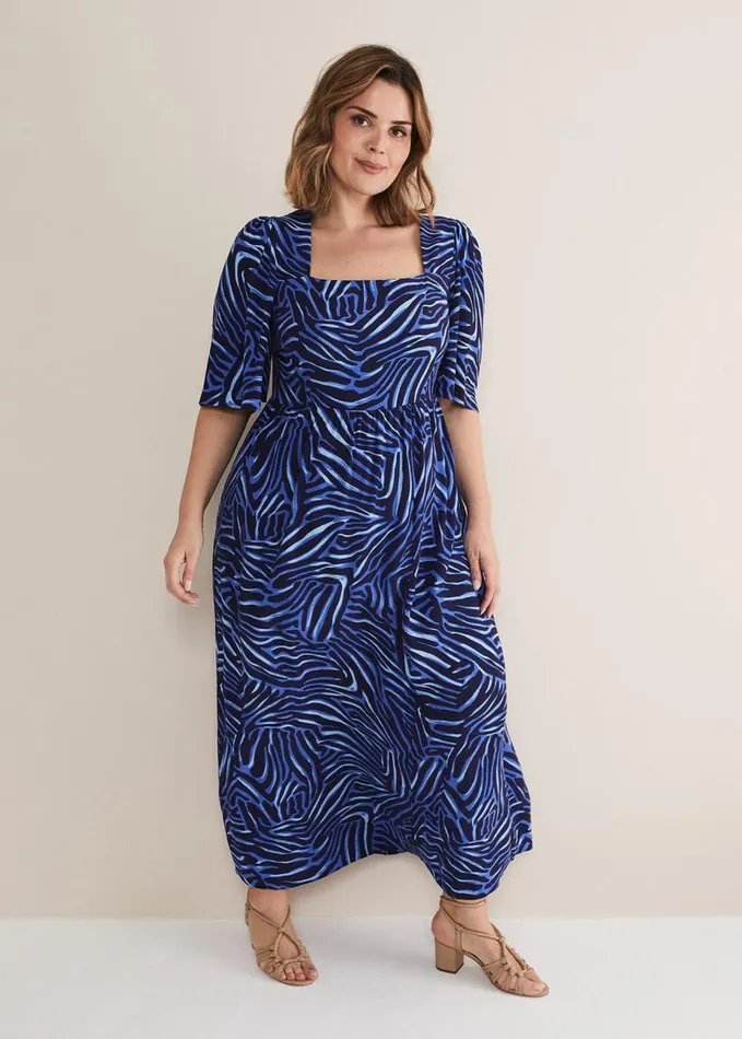 Phase Eight Ayesha Zebra Print Midi Dress Blue Women Dresses
