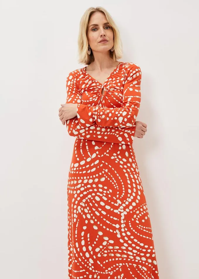 Phase Eight Ayla Spot Print Midi Dress Burnt Orange Women Dresses