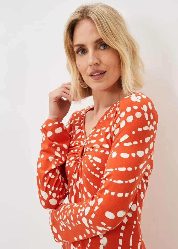 Phase Eight Ayla Spot Print Midi Dress Burnt Orange Women Dresses