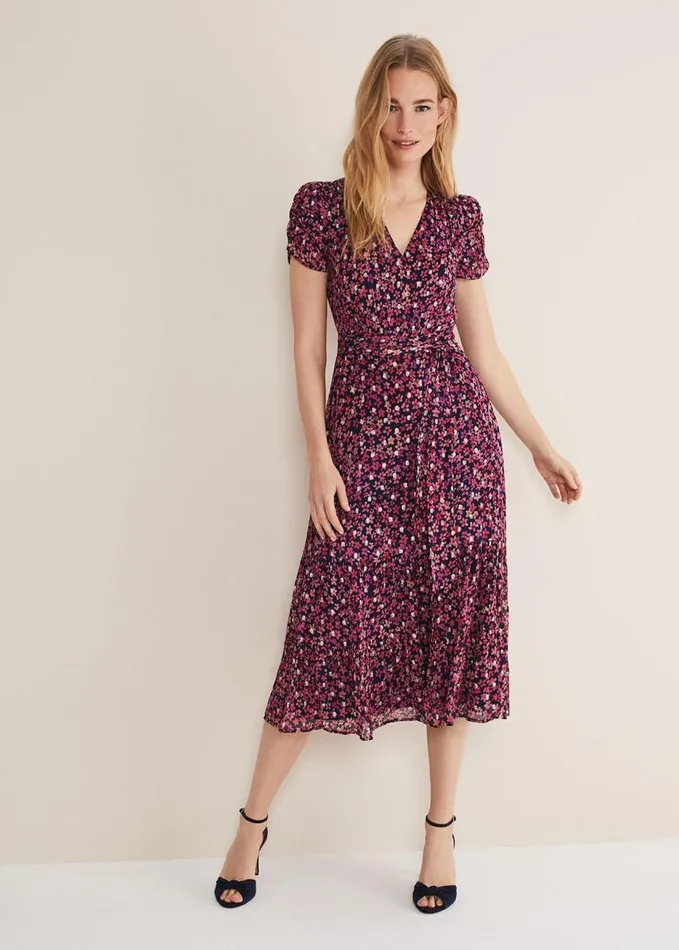 Phase Eight Azalea Ditsy Short Sleeve Midi Dress Pinkmulti Women Dresses