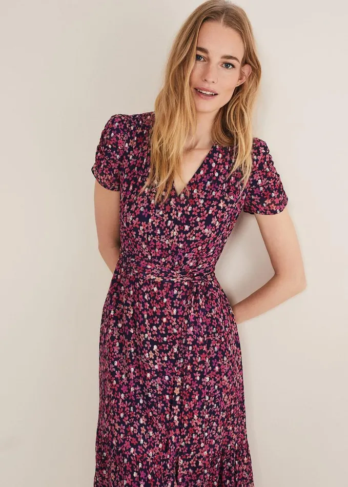 Phase Eight Azalea Ditsy Short Sleeve Midi Dress Pinkmulti Women Dresses