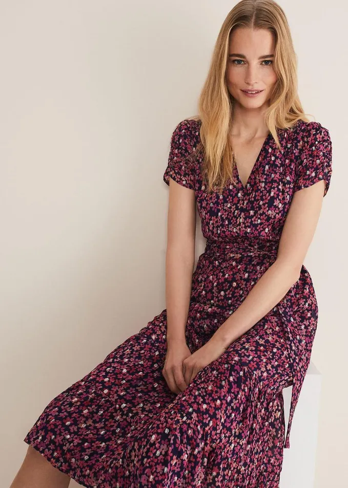 Phase Eight Azalea Ditsy Short Sleeve Midi Dress Pinkmulti Women Dresses