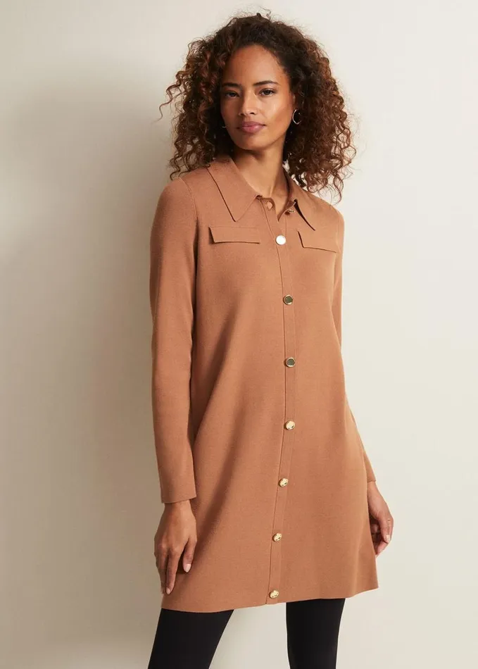 Phase Eight Azealia Fine Knit Tunic Mini Dress Camel Women Dresses