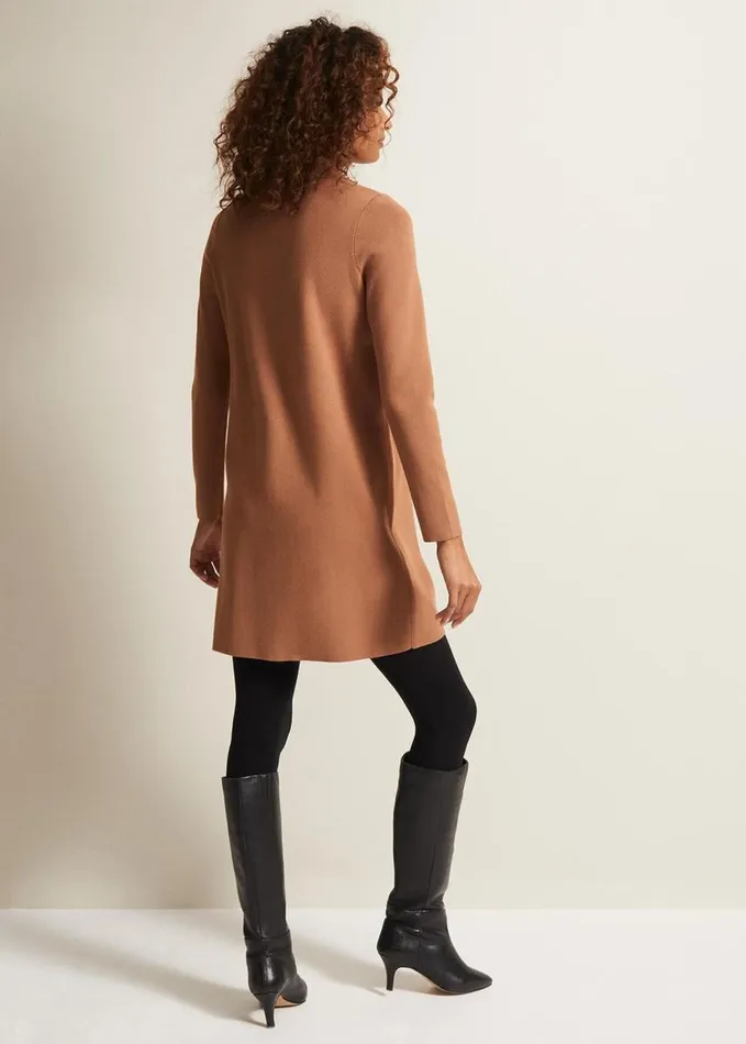 Phase Eight Azealia Fine Knit Tunic Mini Dress Camel Women Dresses