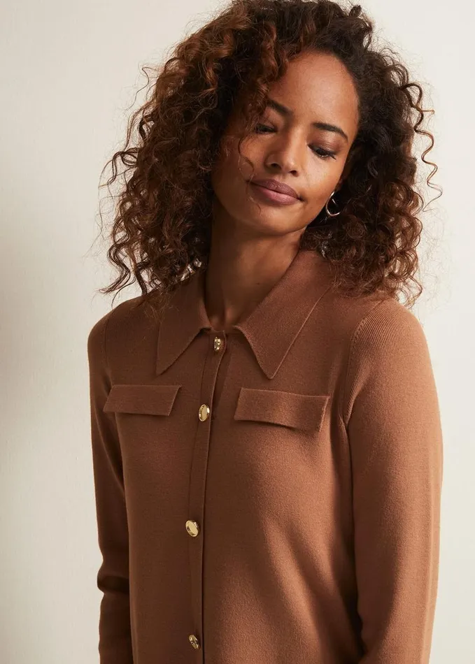 Phase Eight Azealia Fine Knit Tunic Mini Dress Camel Women Dresses