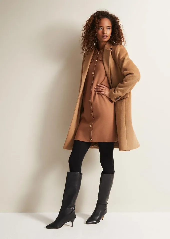Phase Eight Azealia Fine Knit Tunic Mini Dress Camel Women Dresses