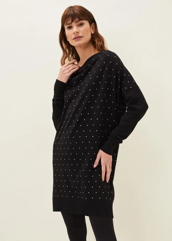 Phase Eight Bailie Studded Knit Dress Black Women Dresses