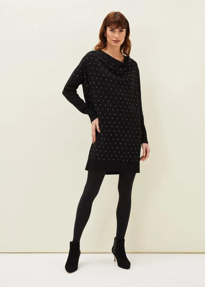 Phase Eight Bailie Studded Knit Dress Black Women Dresses