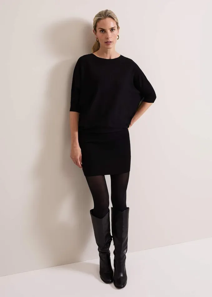 Phase Eight Becca Batwing Knitted Dress Black Women Dresses