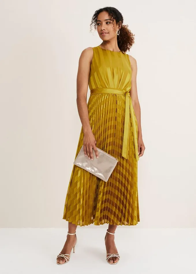 Phase Eight Beverley Jacquard Stripe Midaxi Dress Chartreuse Women Dresses