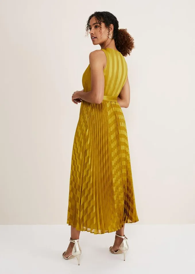 Phase Eight Beverley Jacquard Stripe Midaxi Dress Chartreuse Women Dresses