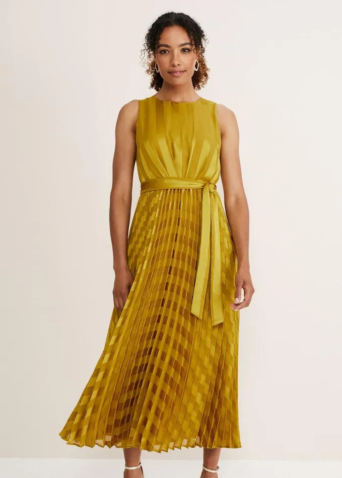 Phase Eight Beverley Jacquard Stripe Midaxi Dress Chartreuse Women Dresses